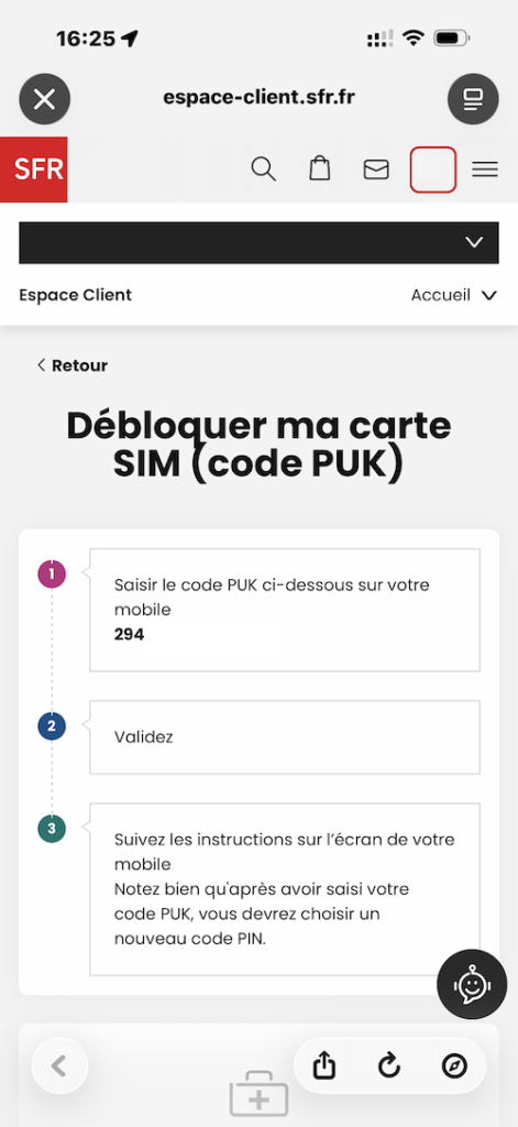 Code puk SFR espace client