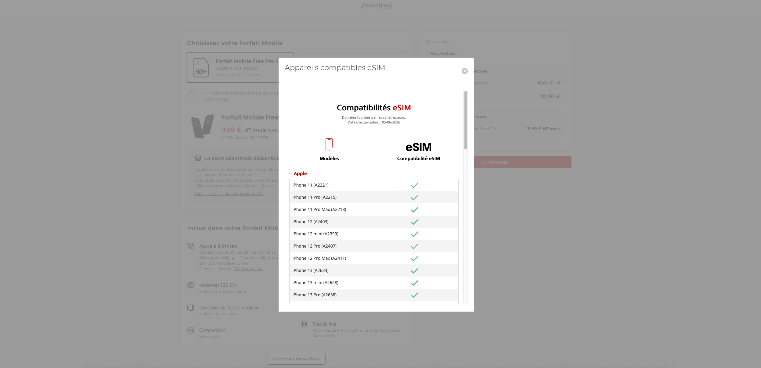 Présentation des appareils compatibles eSIM et Forfaits Free Pro